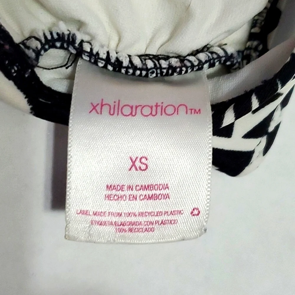 Xhilaration Black & Off White Boho Print High Neck Bikini Top XS
